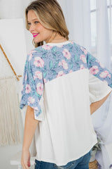 SOLID AND FLORAL MIXED CASUAL TOP