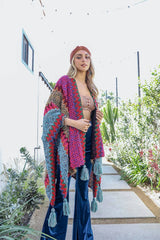 Colorful Crochet Patterned Ruana: Indigo