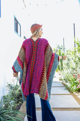 Colorful Crochet Patterned Ruana: Magenta