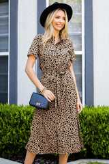 Animal Print Short Sleeve Belted Dress