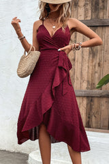 Swiss Dot Spaghetti Strap Ruffled Dress