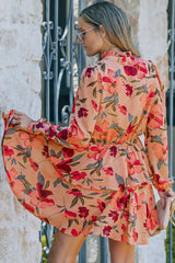 Floral Tie Neck Long Sleeve Layered Dress