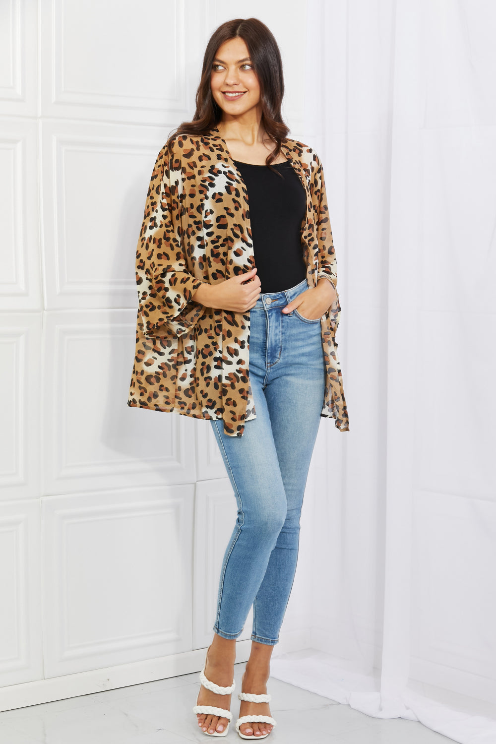 Melody Wild Muse Full Size Animal Print Kimono in Camel