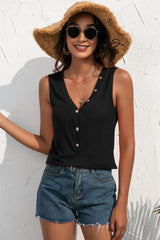 Buttoned Deep V Tank