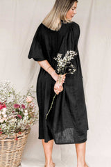 Tie Neck Lantern Sleeve Midi Dress