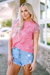 Leopard Print Lace Short Sleeve Blouse