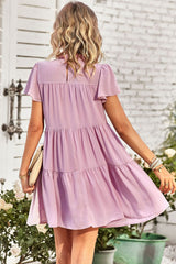 Smocked Puff Sleeve Tiered Mini Dress