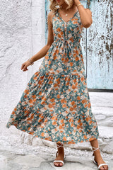 Floral V-Neck Tiered Sleeveless Dress