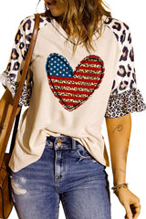 Star and Stripe Heart Graphic Leopard Top