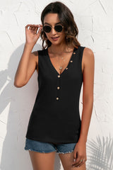 Buttoned Deep V Tank